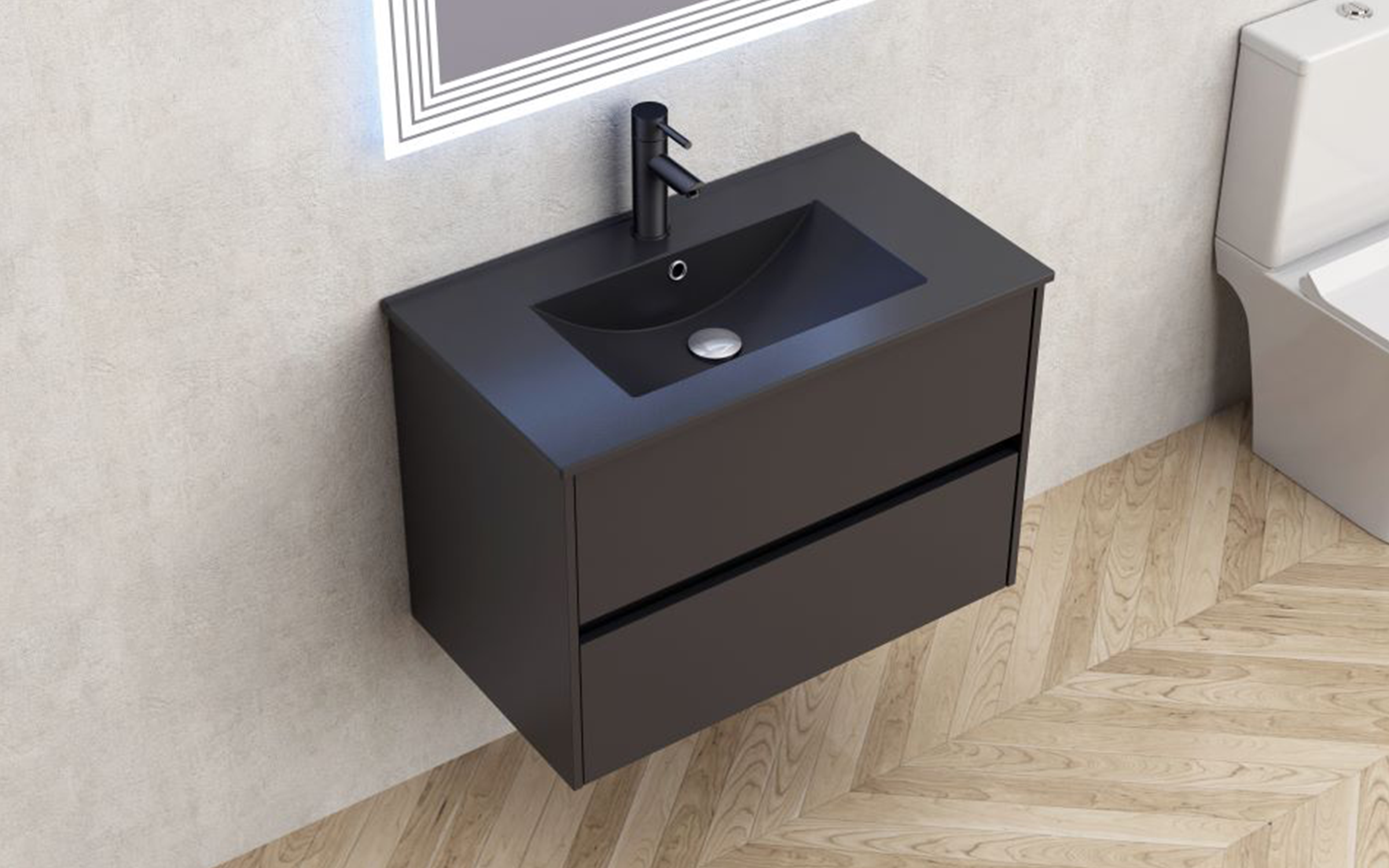 PVC bathroom cabinet with sink ICP7955MB Blake, black matt  1